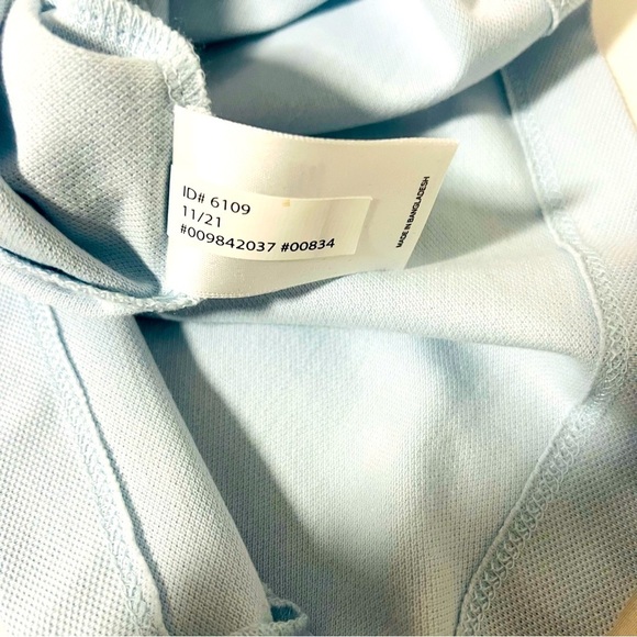 Men’ Express Medium X-Logo Perfect Pima Cotton Pique Polo Blue Fog Business NWOT - Picture 8 of 8